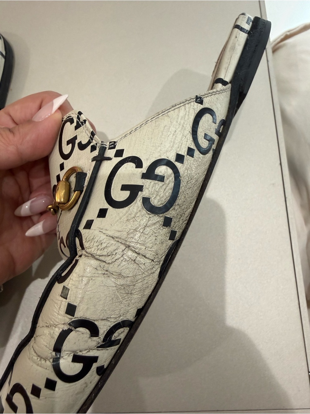 Gucci White Black GG Logo Women’s Horsebit Slip-On Mules - Picture 9 of 9